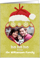 Merry Christmas Custom Photo and Name Santa Hat Ornament card