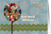 Get Well Wishes Button Tree and Ribbon Watercolor Effect card