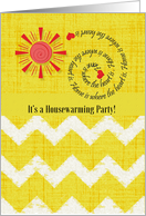 Housewarming Party Invitation Bright Red Sun Word Art Scrapbook Style card