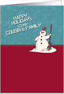 Happy Holidays Cousin & Family Happy Snowman Holiday Greetings card