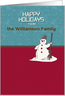 Happy Holidays Custom Name Happy Snowman Holiday Greetings card