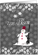 Christmas Tis the Season Happy Snowman & Snowflakes Chalkboard Effect card