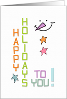 Happy Holidays Snowman Face and Star Buttons Fun Holiday Greetings card