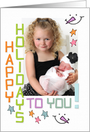 Happy Holidays Snowman Colorful Christmas Custom Photo Card