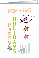 Happy Holidays Mom & Dad Snowman Colorful Christmas card
