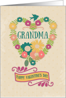 Happy Valentine’s Day Grandma Flower Heart with Bird and Ribbon card