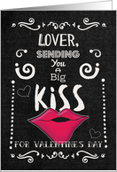 Happy Valentine’s Day Lover Kiss Funny Chalkboard Style with Lips card