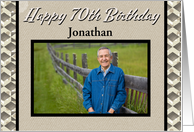 Happy 70th Birthday Custom Name and Photo Masculine Pattern card