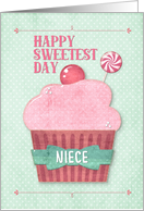 Happy Sweetest Day Niece Pink Cupcake and Mint Candy card