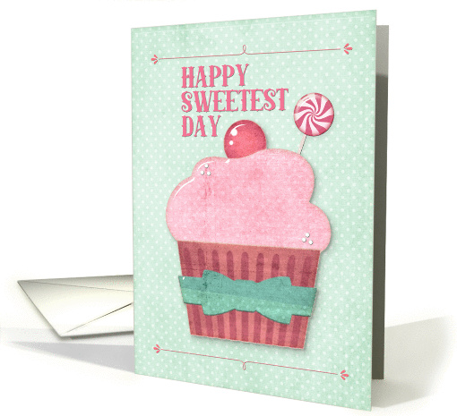 Happy Sweetest Day Pink Cupcake and Mint Candy with Polka Dots card