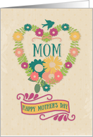 Happy Mother’s Day Mom Flower Heart with Bird and Ribbon card