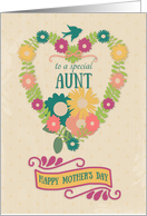 Happy Mother’s Day Aunt Flower Heart with Bird and Ribbon card