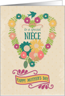 Happy Mother’s Day Niece Flower Heart with Bird and Ribbon card