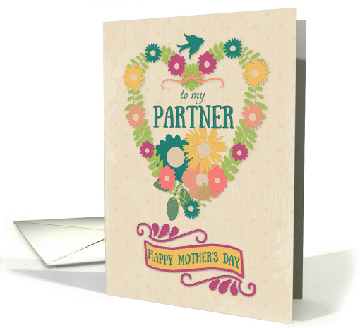 Happy Mother's Day to Partner Flower Heart with Bird and Ribbon card