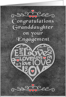 Engagement Congratulations to Granddaughter Chalkboard Look Word Art card