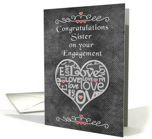 Engagement Congratulations to Sister Chalkboard Look Word Art card