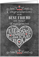Engagement Congratulations to Best Friend Chalkboard Look Word Art card
