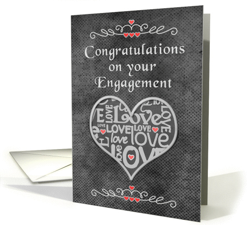 Engagement Congratulations Chalkboard Look Word Art and Hearts card