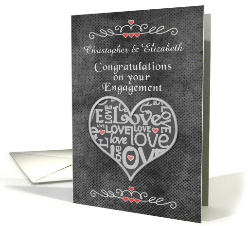 Engagement Congratulations Custom Names Chalkboard Look Word Art card