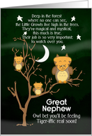 Get Well Soon for Great Nephew for Kids Fantasy Animal Tiger Owl card