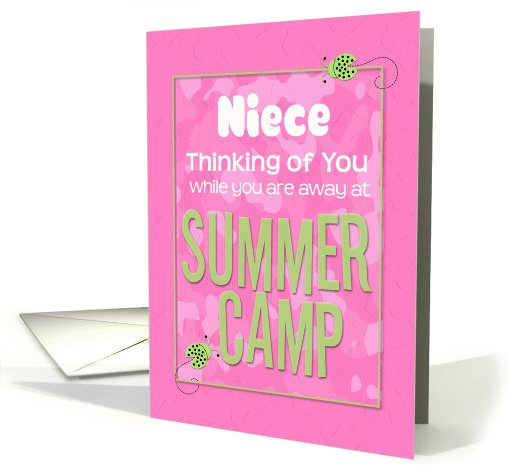 Thinking of You Niece Away at Summer Pink Camp Camo Ladybugs card