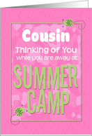 Thinking of You Cousin Away at Summer Pink Camp Camo Ladybugs card