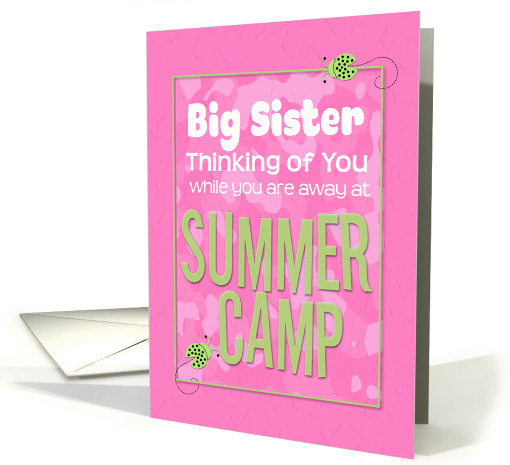 Thinking of You Big Sister Away at Summer Pink Camp Camo Ladybugs card