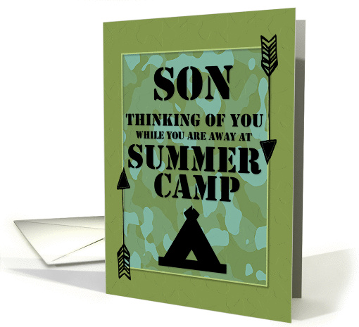 Thinking of You Son Away at Summer Camp Camo Arrows and Tent card