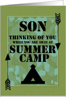 Thinking of You Son Away at Summer Camp Camo Arrows and Tent card