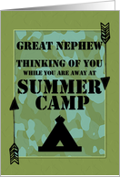 Thinking of You Great Nephew Away at Summer Camp Camo Arrows and Tent card