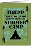 Thinking of You Friend Away at Summer Camp Camo Arrows and Tent card