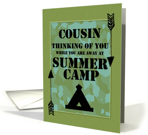 Thinking of You Cousin Away at Summer Camp Camo Arrows and Tent card