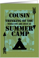 Thinking of You Cousin Away at Summer Camp Camo Arrows and Tent card
