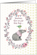 Encouragement Rhinoceros and Bird Cute Floral Wreath and Polka Dots card
