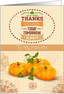 Thanksgiving to Parents Holiday Pumpkins &Trendy Word Art card