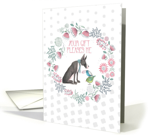 Thank You for the Gift Trendy Floral Wreath Great Dane and Birds card