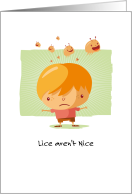 Get Well from Lice Unhappy Cartoon Boy and Jumping Lice card