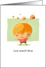 Get Well from Lice Unhappy Cartoon Boy and Jumping Lice card