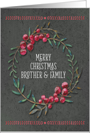 Merry Christmas to Brother and Family Berry Wreath Chalkboard Style card