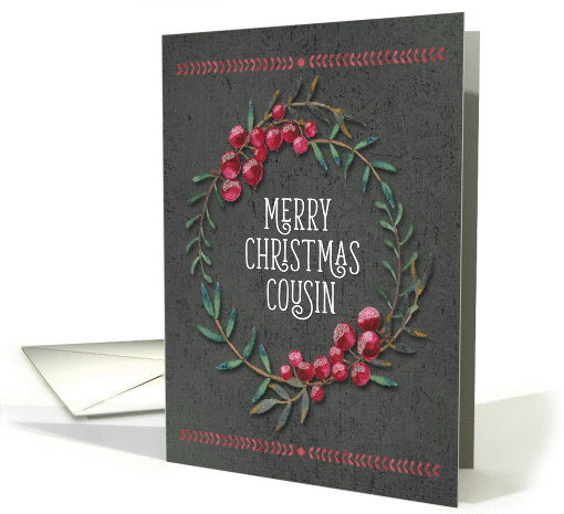 Merry Christmas Cousin Berry Wreath Chalkboard Style... (1407714)