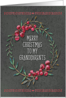 Merry Christmas to Grandparents Pretty Berry Wreath Chalkboard Style card
