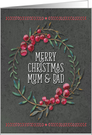 Merry Christmas Mum and Dad Berry Wreath Chalkboard Style card