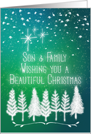 Merry Christmas Son and Family Trees & Snow Glowing Winter Scene card