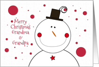 Merry Christmas to Grandma & Grandpa Smiling Snowman with Top Hat card