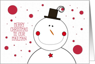 Merry Christmas to our Mailman Smiling Snowman with Top Hat card