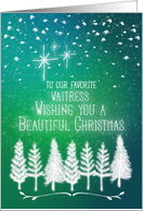 Merry Christmas to Favorite Waitress Trees & Snow Winter Scene card
