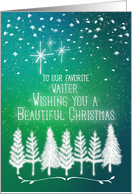 Merry Christmas to Favorite Waiter Trees & Snow Winter Scene card