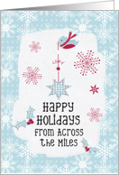 Happy Holidays From Across the Miles Snowflakes Pretty Winter Scene card