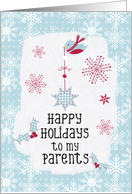 Happy Holidays to my Parents Snowflakes Pretty Winter Scene card