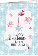 Happy Holidays to my Mum & Dad Snowflakes Pretty Winter Scene card